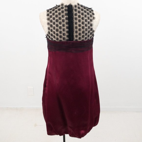 Lela Rose Dress 6 Silk Daisy Mesh Bubble Mini Red Holiday - Picture 6 of 13